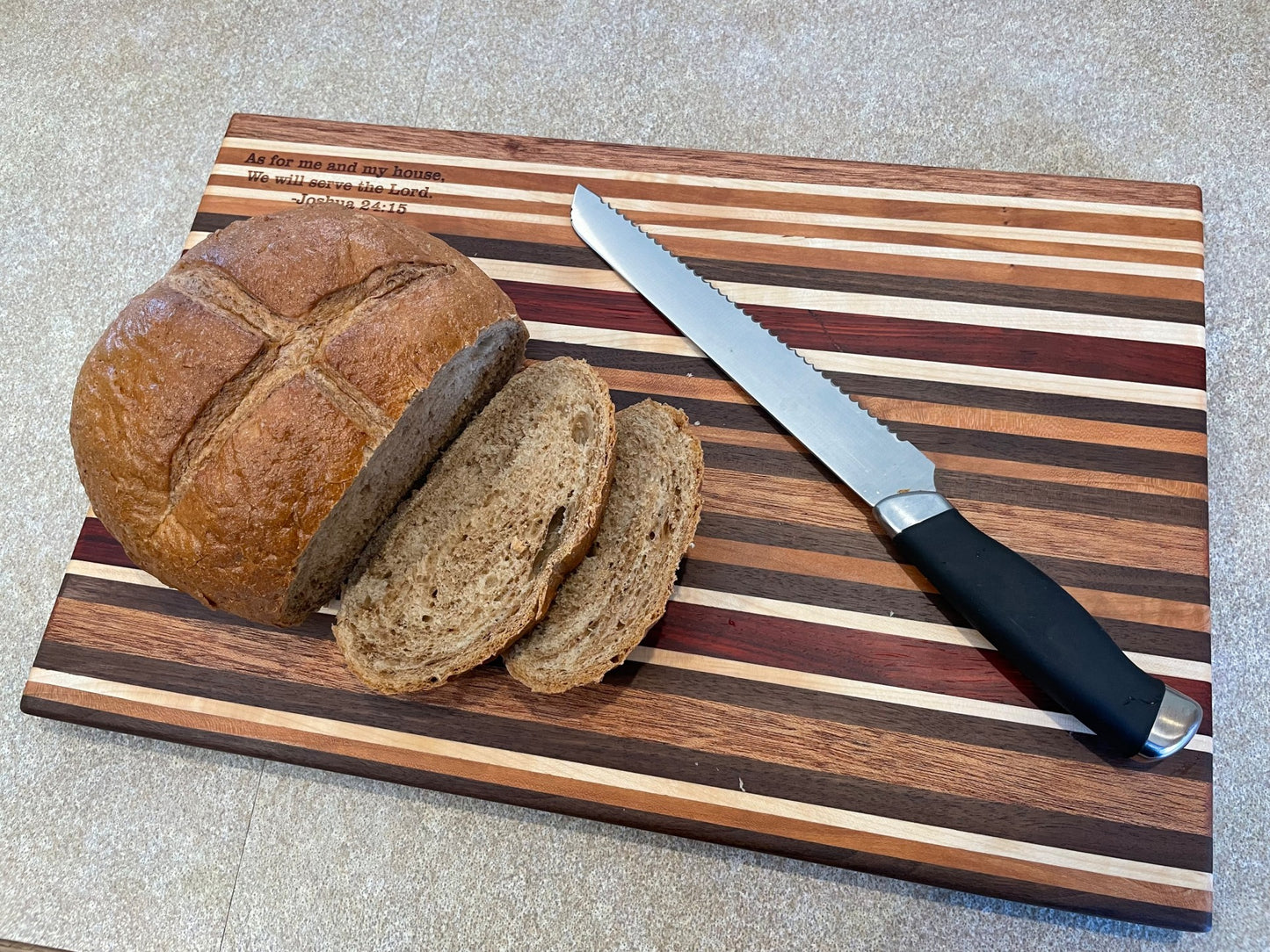 Beautiful handmade cutting board made from both exotic and domestic hardwood, 18" x 12"