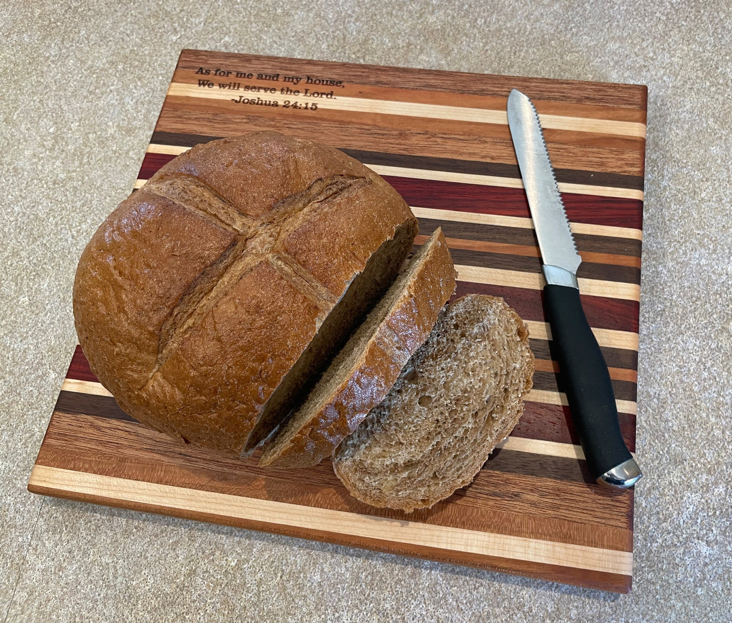 cutting board, exotic and domestic hardwood, 12" x 12"